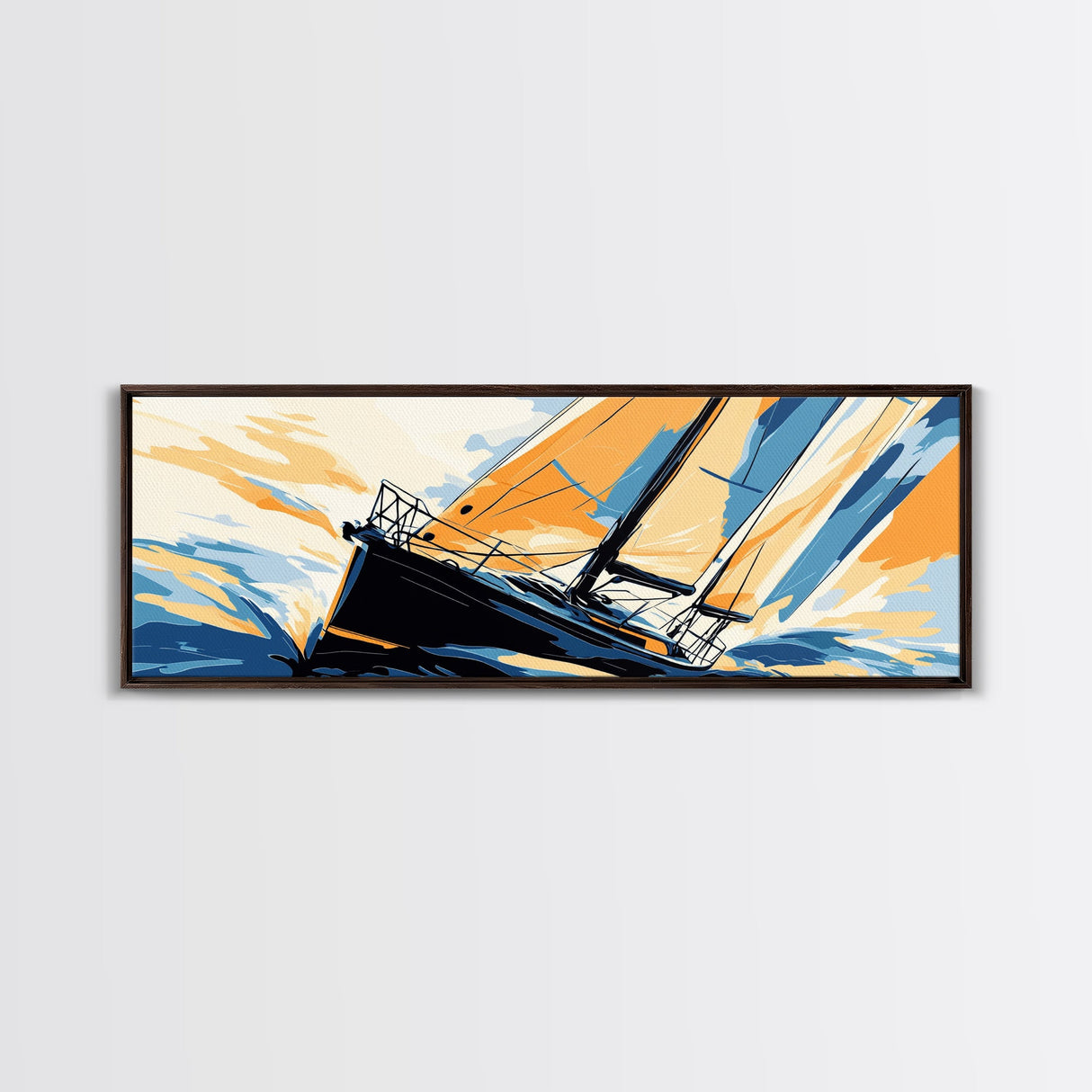 Pop Art Sailboat Painting Print - Vibrant Colorful Seascape Art - Nautical Landscape - Panoramic Ultra Wide Wall Art - Sail Boat Art
