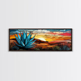 Mexicano Art - Blue Agave At Sunset - Framed Canvas Print - Agave Painting - Blue Agave - Chicano Wall Art - Mexican Art Agave Art