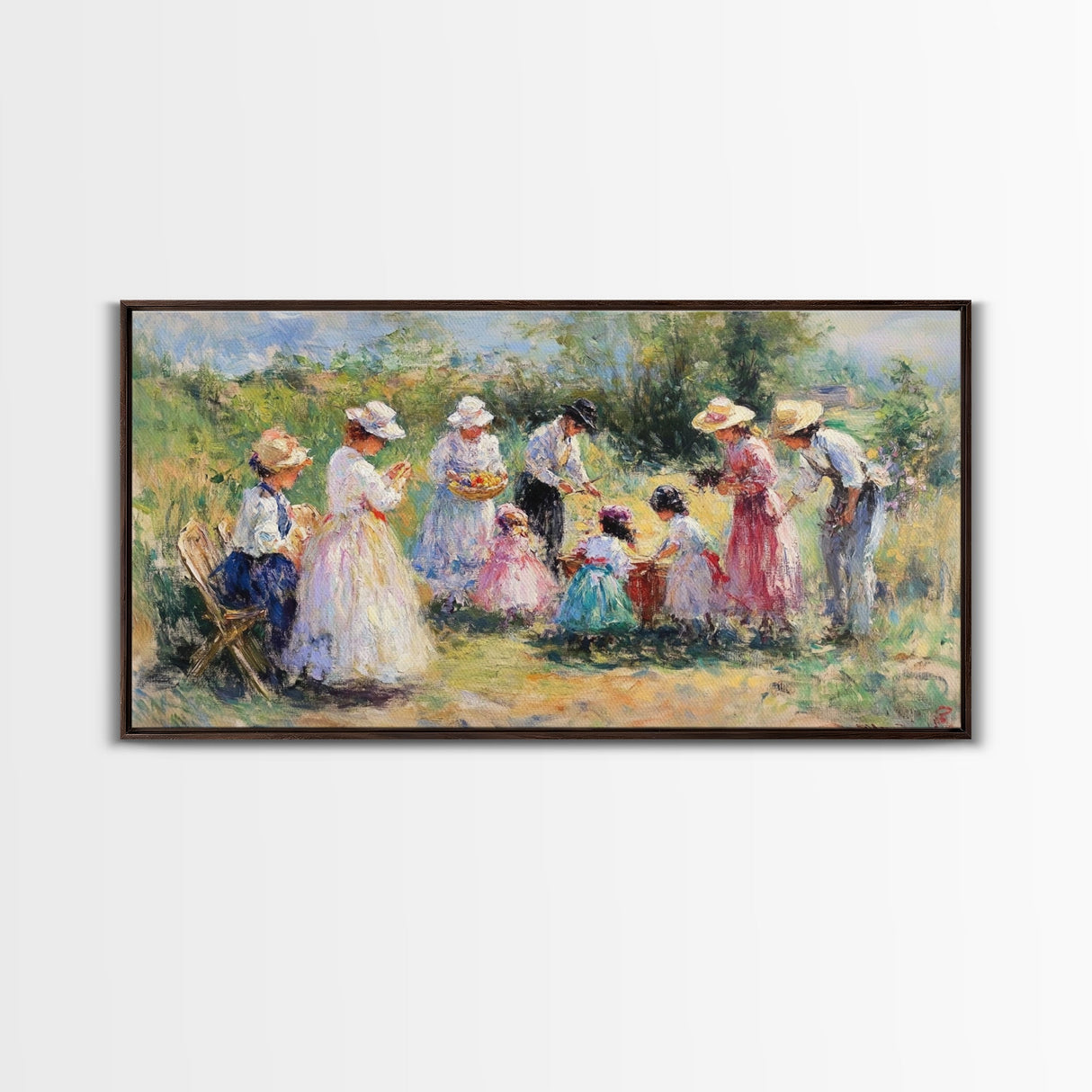 Victorian Summer - Framed Canvas Print - Victorian Style Oil Painting Of a Summer Party