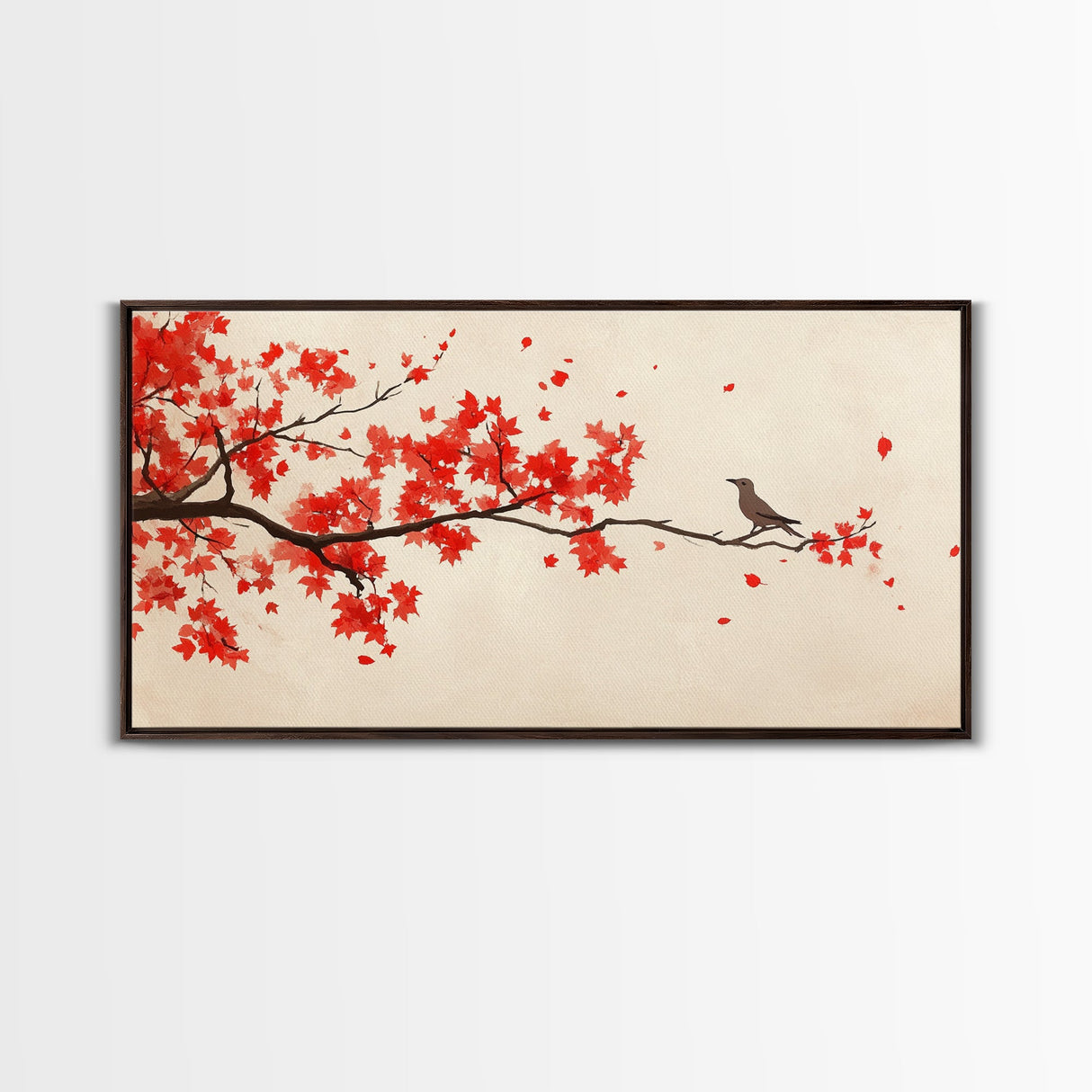 Maple Tree In The Fall Framed Canvas Print - Wabi Sabi Fall Painting - Minimalist Art - Fall Centerpiece - Above Mantle Art - Above Bed Art