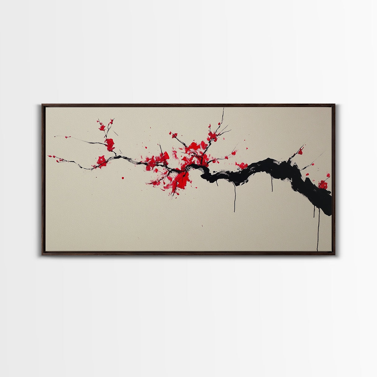 Retro Abstract Wall Art, Framed Canvas Print, Dead Branch Painting on a Black Background, Charcoal Sketch, Charcoal Painting Wall Art