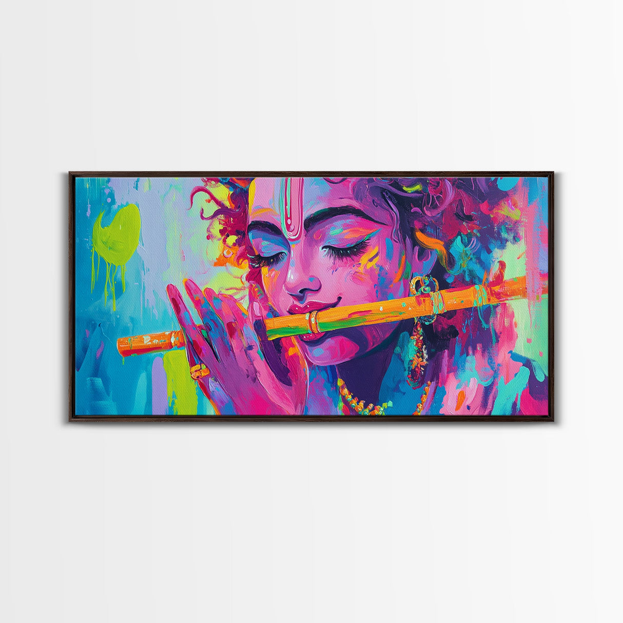 Radha Krishna Painting Print, Hindu Wall Art, Framed Canvas Print, Hinduism Wall Art, Krishna Wall Art, Krishna Playing A Flute