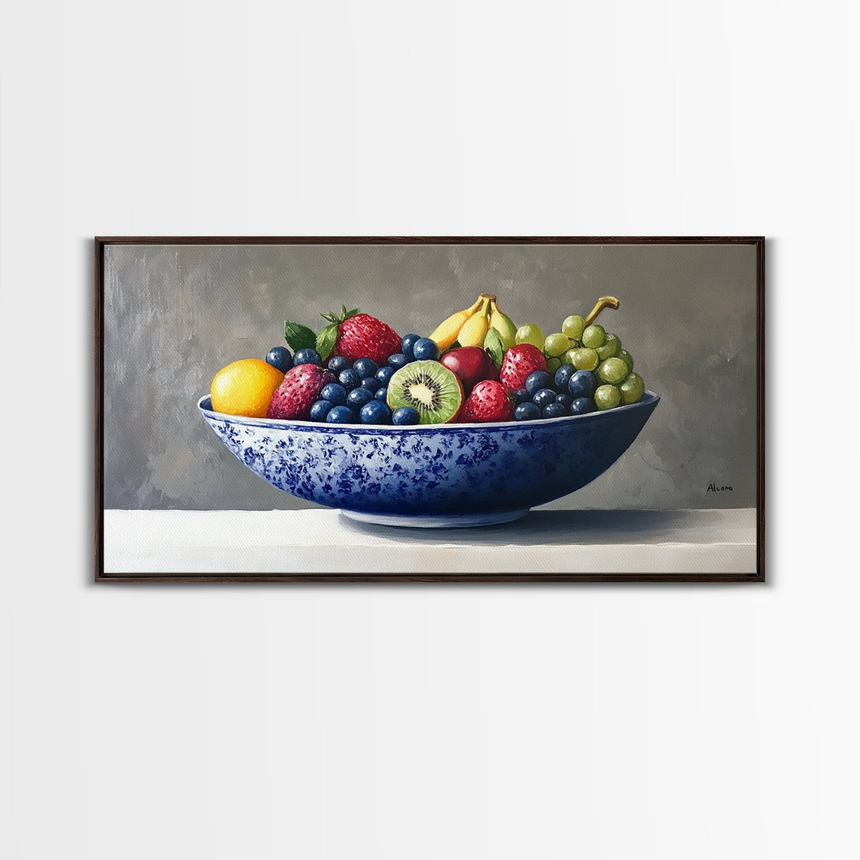 Still Life Oil Painting Print of Fruit in a Bowl, Framed Canvas Print, Victorian Oil Painting Still Life, Kitchen Wall Art, Kitchen Decor