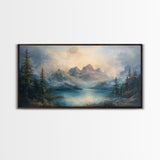 Foggy Mountain Forest Landscape Painting Print, Landscape On Canvas Ready Too Hang - Large Panoramic Canvas Wall Art Prints Landscape Art