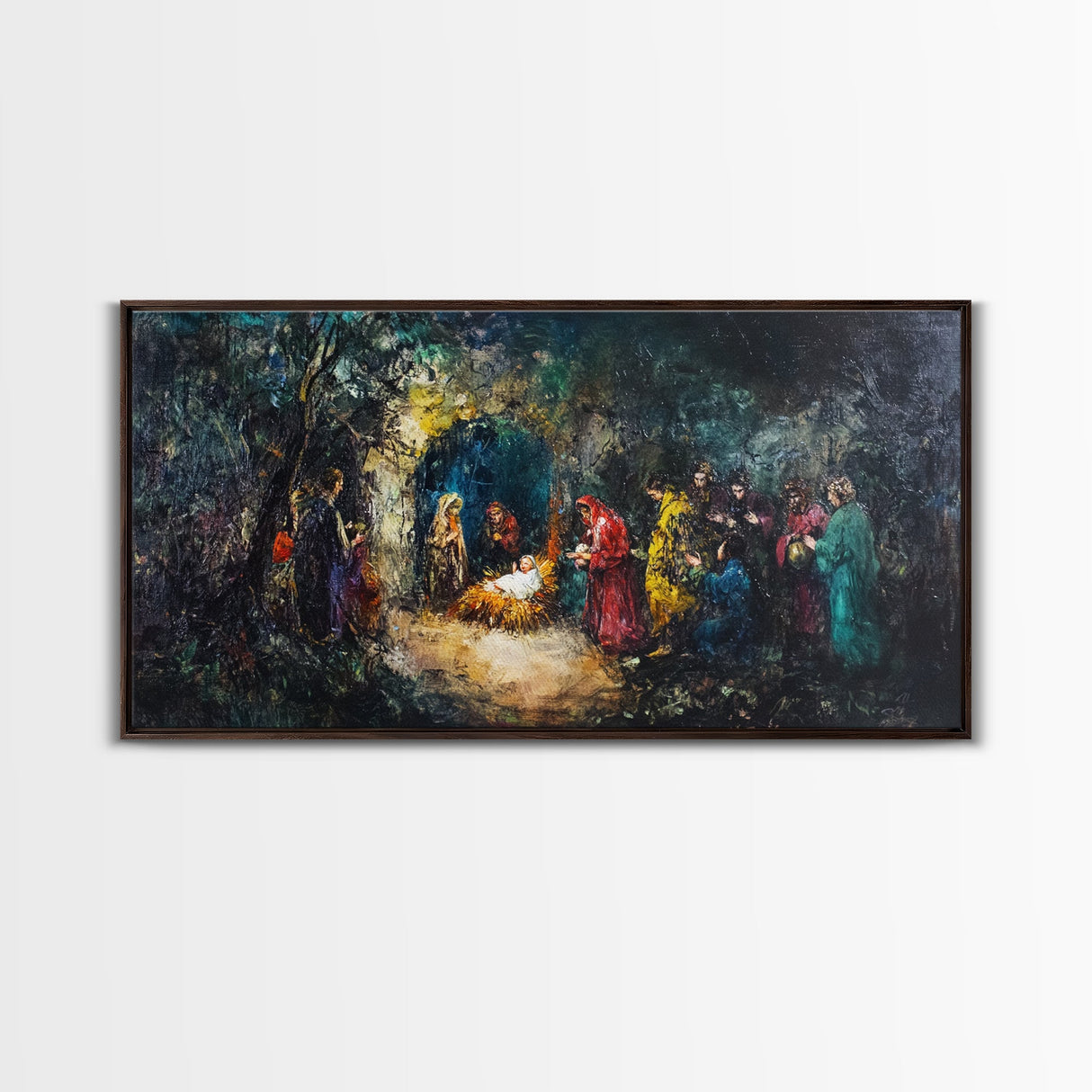 Modern Abstract Oil Painting Print of Nativity - Framed Canvas Print - Christrmas Art - Christian Wall Art - Christmas Home Decor