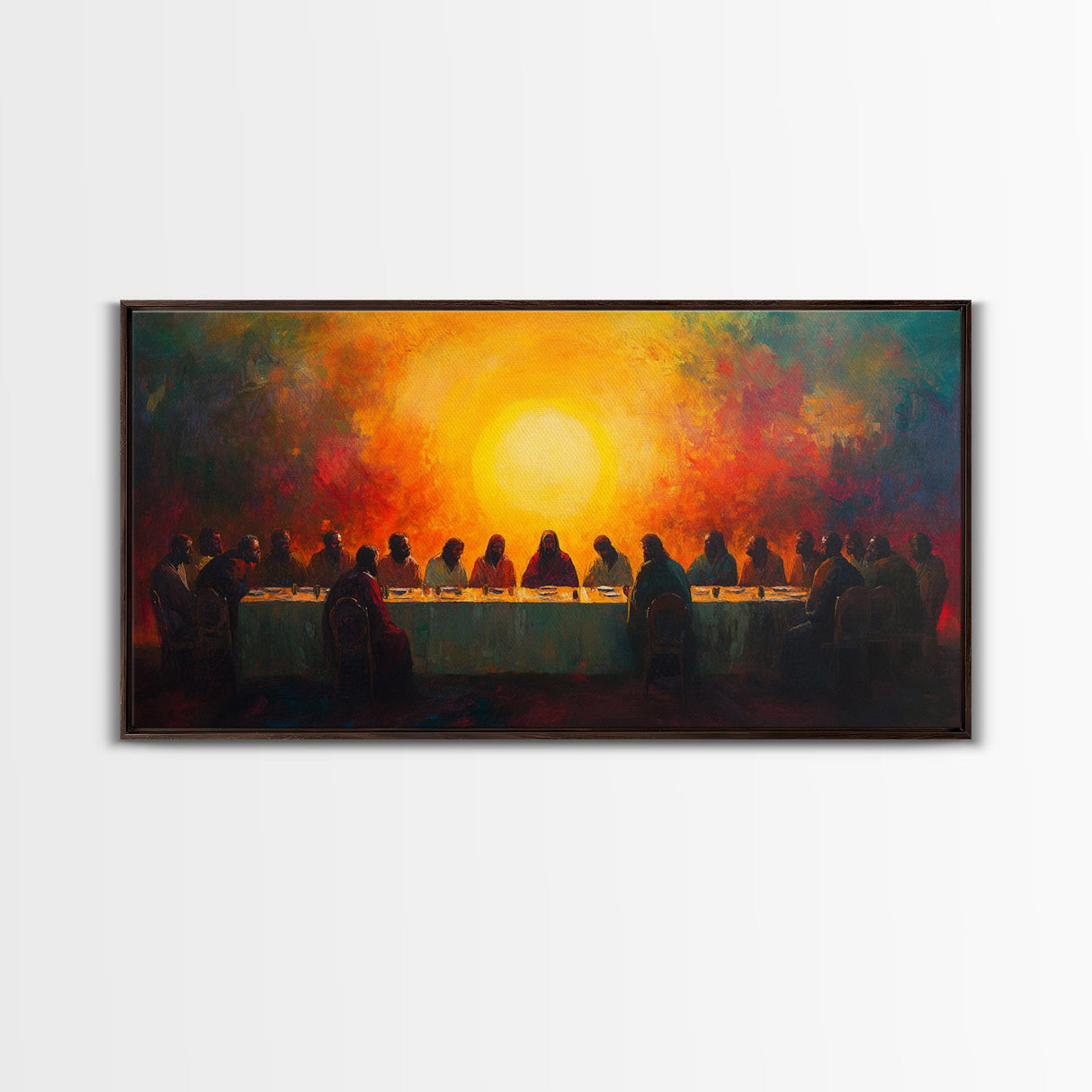Scenic Depiction Of The Last Supper Framed Canvas Print - Jesus Art, Bible Wall Art, Christian Faith Home Decor, Last Supper Oil Painting