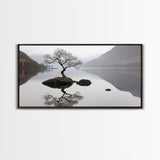 Lone Bonzai Tree On an Island Framed Canvas Print - Ready To Hang Wall Art - Wabi Sabi Landscape Painting - Japanese Style Wall Art