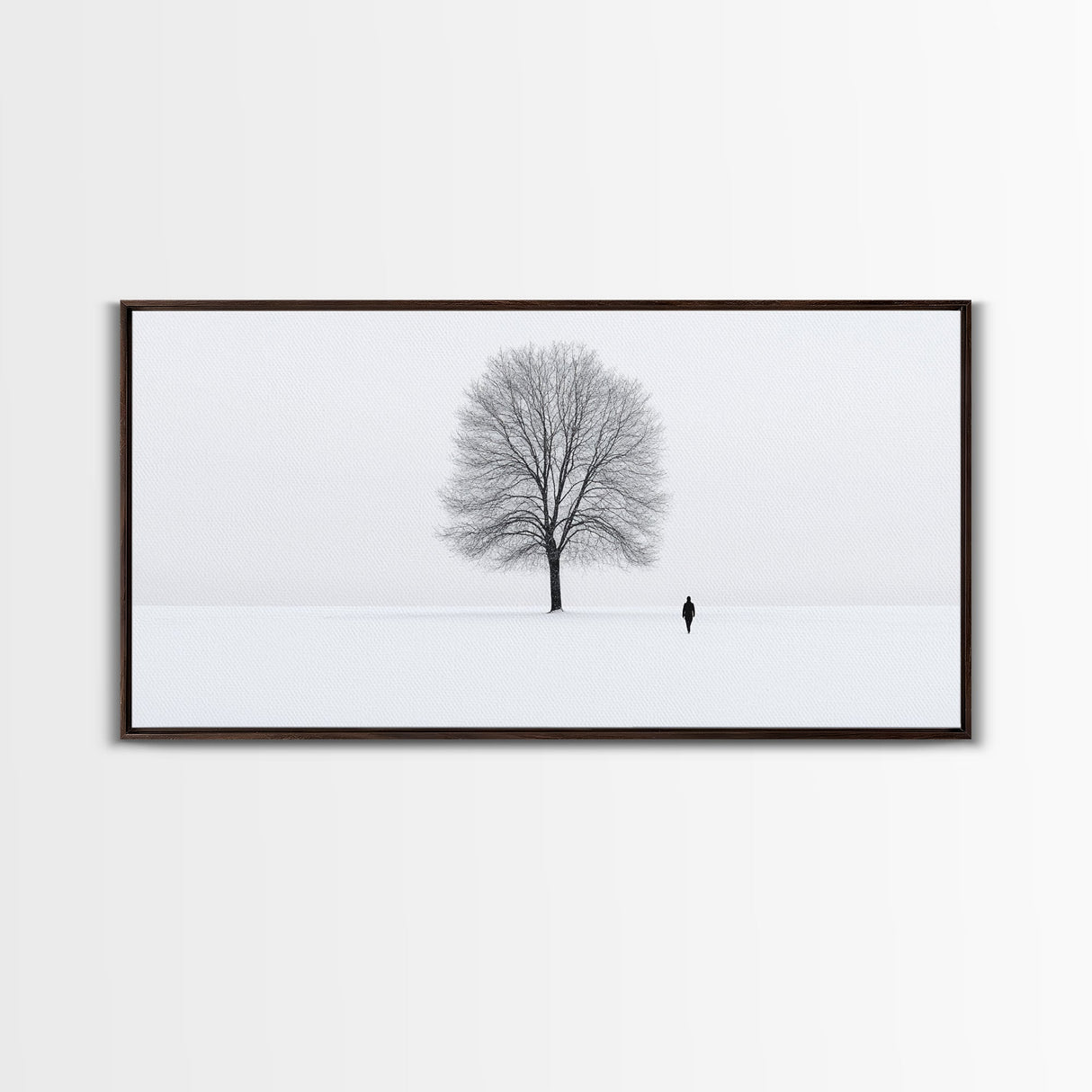 Solitude - Framed Canvas Print - Ready To Hang Wall Art - Winter Decor - Lone Tree In A Snow Covered Valley - Winter Landscape Painting