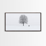 Solitude - Framed Canvas Print - Ready To Hang Wall Art - Winter Decor - Lone Tree In A Snow Covered Valley - Winter Landscape Painting