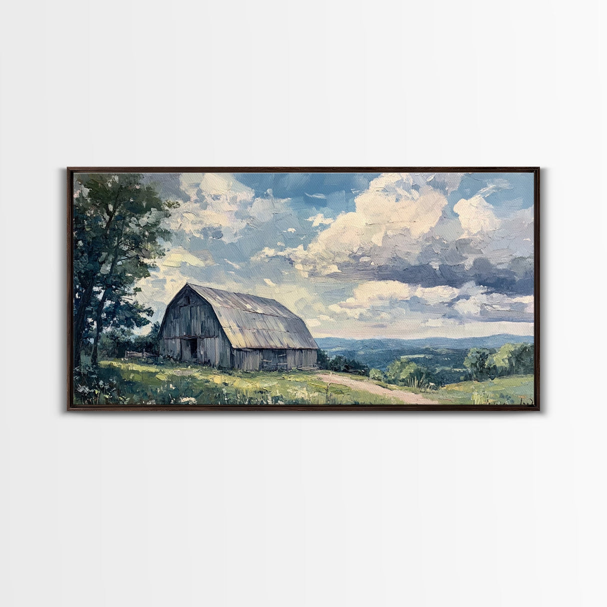 Rustic Old Barn Painting Framed Canvas Print Panoramic Rural Landscape Primitive Art Farmhouse Home Decor Barn Wall Art Ready To Hang
