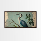 Funky Painting Print of a Blue Heron, Framed Canvas Print, Ready To Hang Wall Art, Great Blue Heron, Extra Large Bird Picture Painting