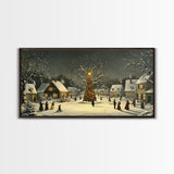 Festive Christmas Village Wall Art Framed Canvas Print, Festive Christmas Street Scene, Cozy Christmas Wall Art, Ready To Hang Xmas Decor
