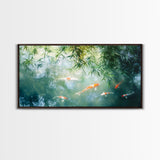 Koi Fish Swimming In a River Framed Canvas Print - Minimalist Art Wabi Sabi Style Home Decor