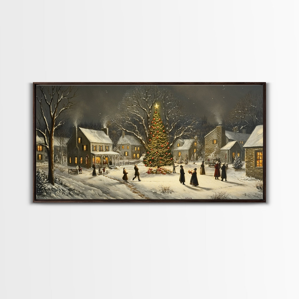 Winter Street Scene - Victorian Christmas Village Oil Painting Print - Ready To hang Christmas Art - Christmas Wall Art - Cozy Christmas Print
