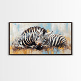 Zebra Having a Nap - Framed Canvas Print - Ready to Hang - Zebra Painting - Animal wall art - Safari Art