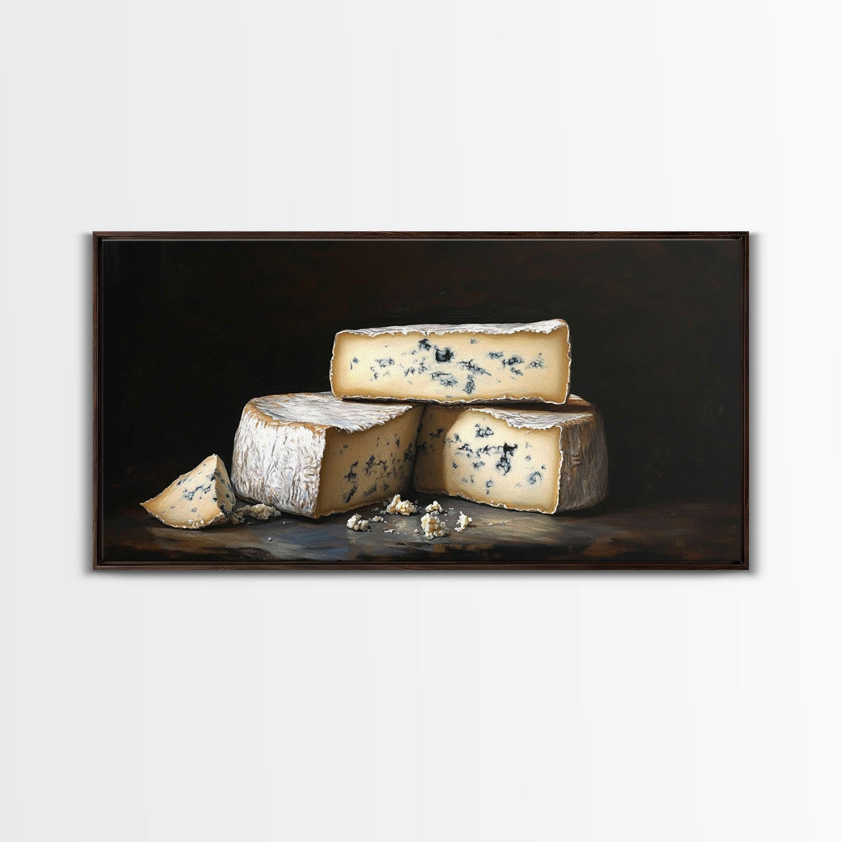 Still Life of Bleu Cheese - Frame Canvas Print - Kitsch Home Decor - Eclectic Kitchen Wall Art - Funny Kitchen Art - Cheese Painting - Cheese Art