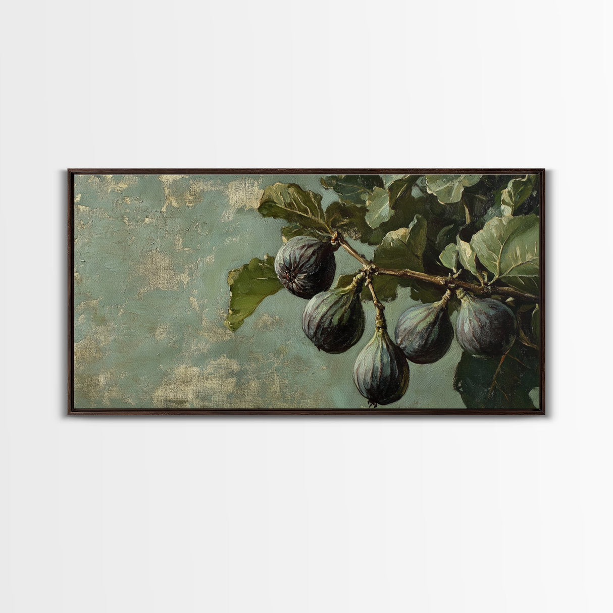Figs On The Branch - Framed Canvas Print - Fig Painting - Fig Original Oil Painting Small Fruit Still Life Colorful Wall Art Hand Made Ready To hang