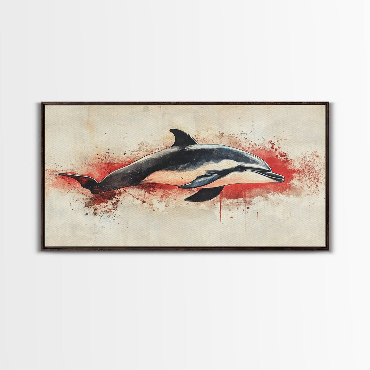 Wabi Sabi Waves and Dolphin Canvas Print, Entryway Decor, Cute Dolphin Wall Hangings for Bathroom Decor, Sea Life Wall Art, Dolphin Painting