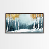 Birch Tree Forest in Winter Framed Canvas Print Ready To Hang Wall Decor, Winter Art, Winter Decor, Birch Painting, Aspen Trees Forest Art