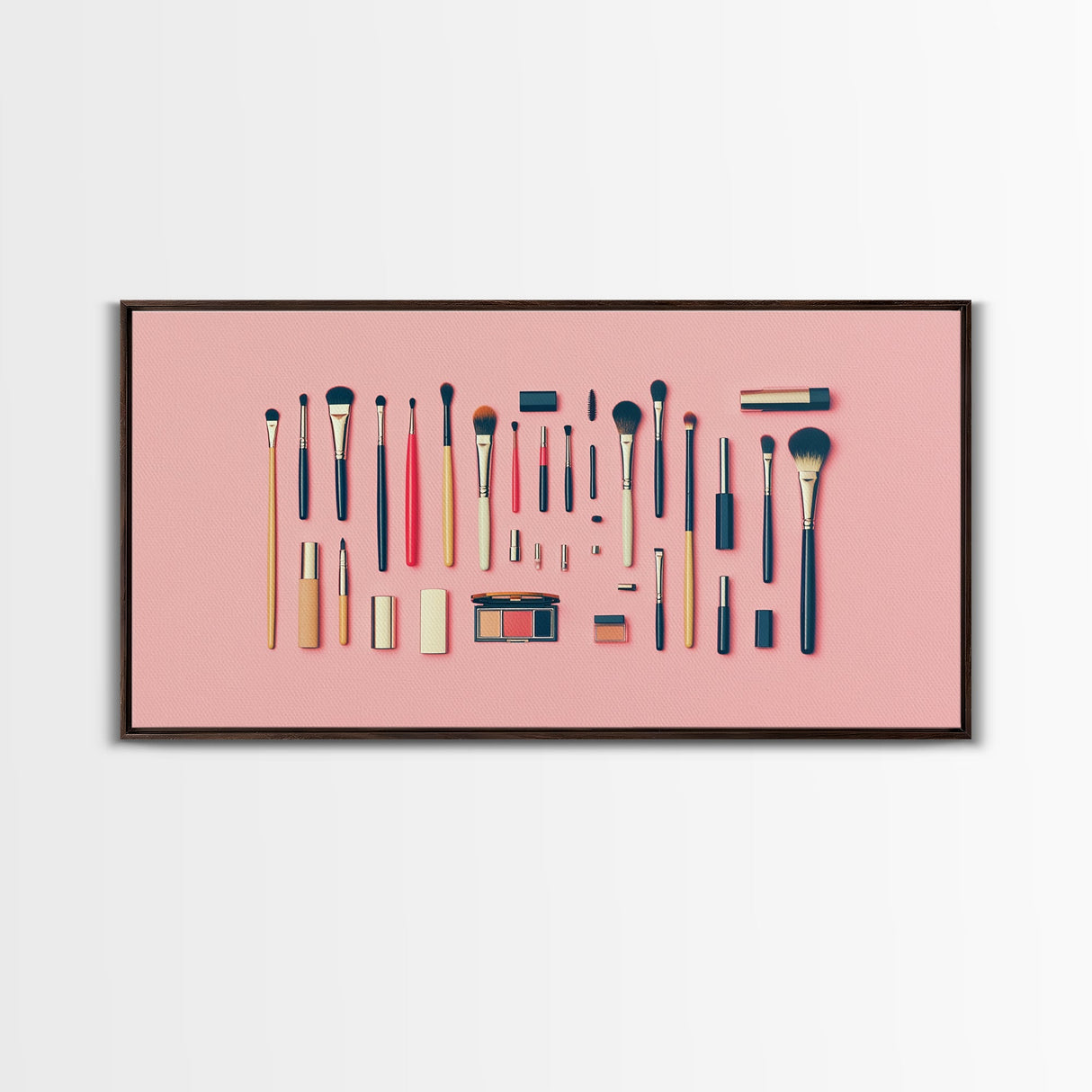 Makeup Brushes Framed Canvas Print - Makeup Wall Art - Preppy Dorm Room Decor