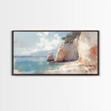 Whimsical Home Decor, Framed Canvas Print, Ireland Painting, Light and Airy Home Decor, Light Art, Nautical Seascape Landscape Painting