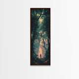 Forest at Dusk Painting Framed Canvas Print Long Narrow Wall Art, Rustic Decor Above Couch Art, Tall Skinny Art Gift Idea Christmas
