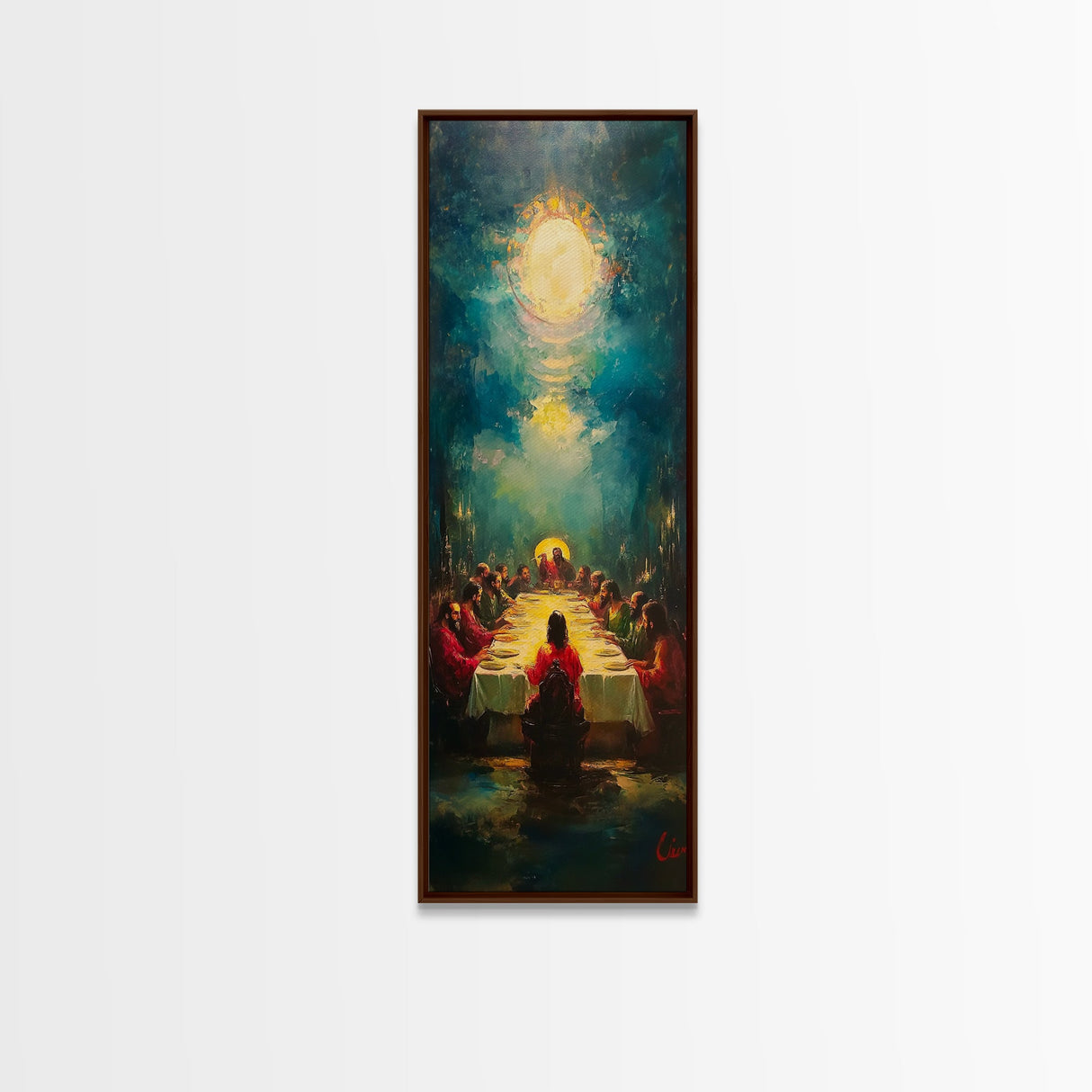 Last Supper Wall Art Framed Canvas Print Vibrant Christ Apostles Painting, Christian Art, Dark Religious Decor, Unique Holiday Gift, Spiritual Canvas