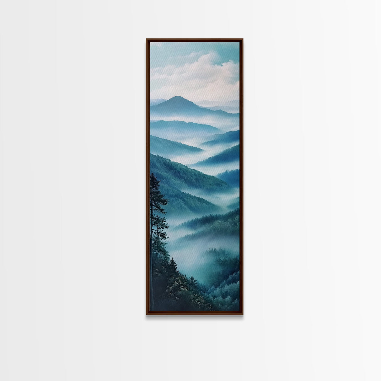 Smoky Mountain View Framed Canvas Print Serene Nature Landscape Art, Southwest Wall Art, Blue and Green Wall Art, Bedroom Art, Above Couch Decor