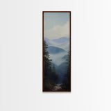 Misty Mountain Fog Framed Canvas Print Peaceful Nature Landscape Painting, Smoky Mountain Art, Above Bed Wall Art, Blue and Green Wall Art, Guest Room Art