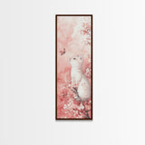 White Cat and Butterfly Canvas Print Light Pink Wall Art Cherry Blossom Painting Whimsical Art Bedroom Decor Gift Idea