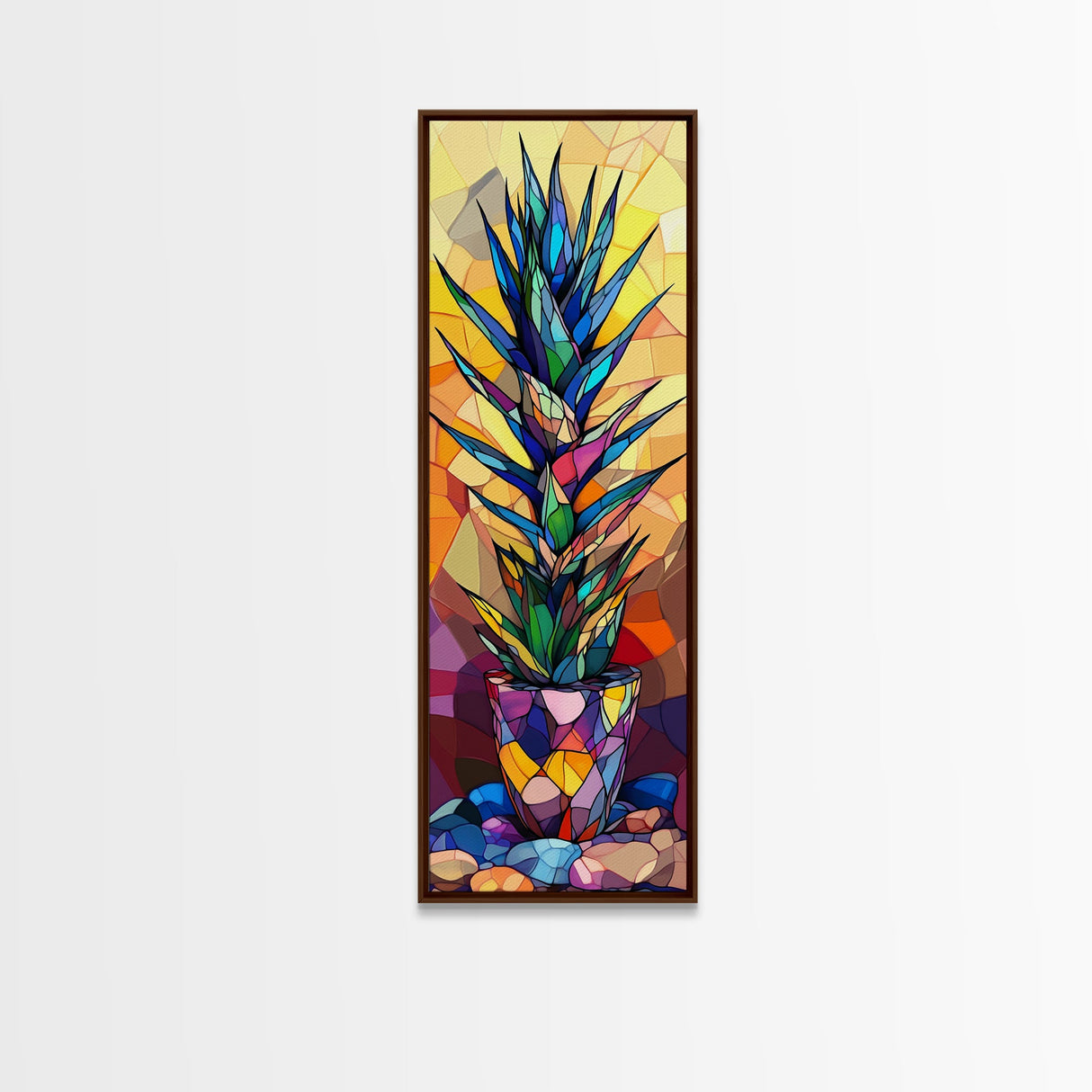 Stained Glass Style Agave Canvas Print Mosaic Wall Art Colorful Botanical Prints Modern Decor Unique Kitchen Wall Art