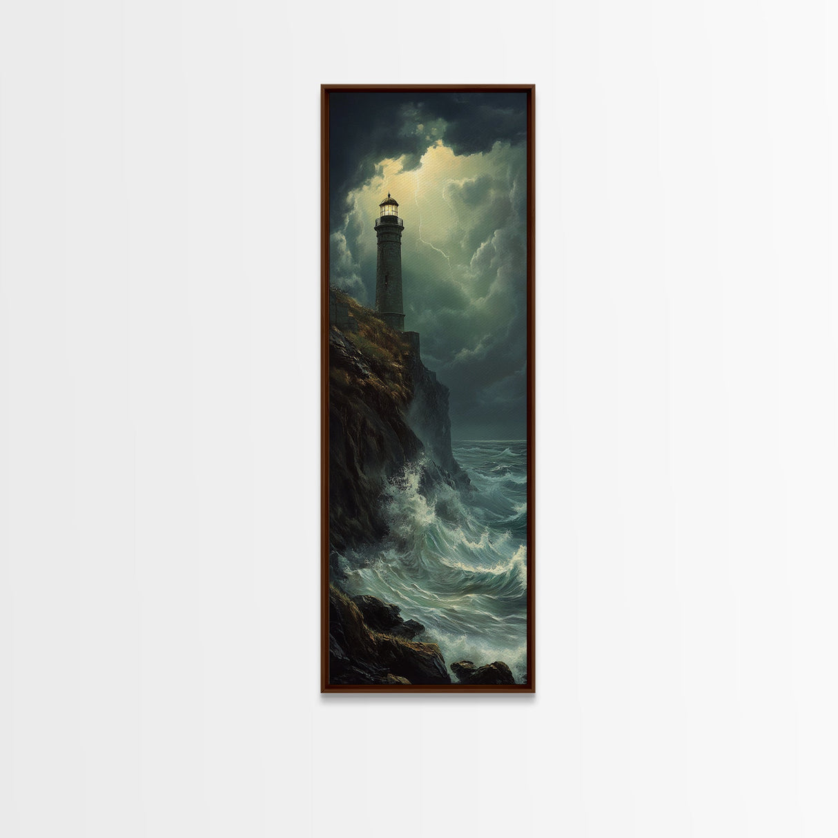 Nautical Landscape Painting Canvas Print, The Light House, Lighthouse Painting, Seascape Painting, Accent Piece, Tall Narrow Art, Skinny Art