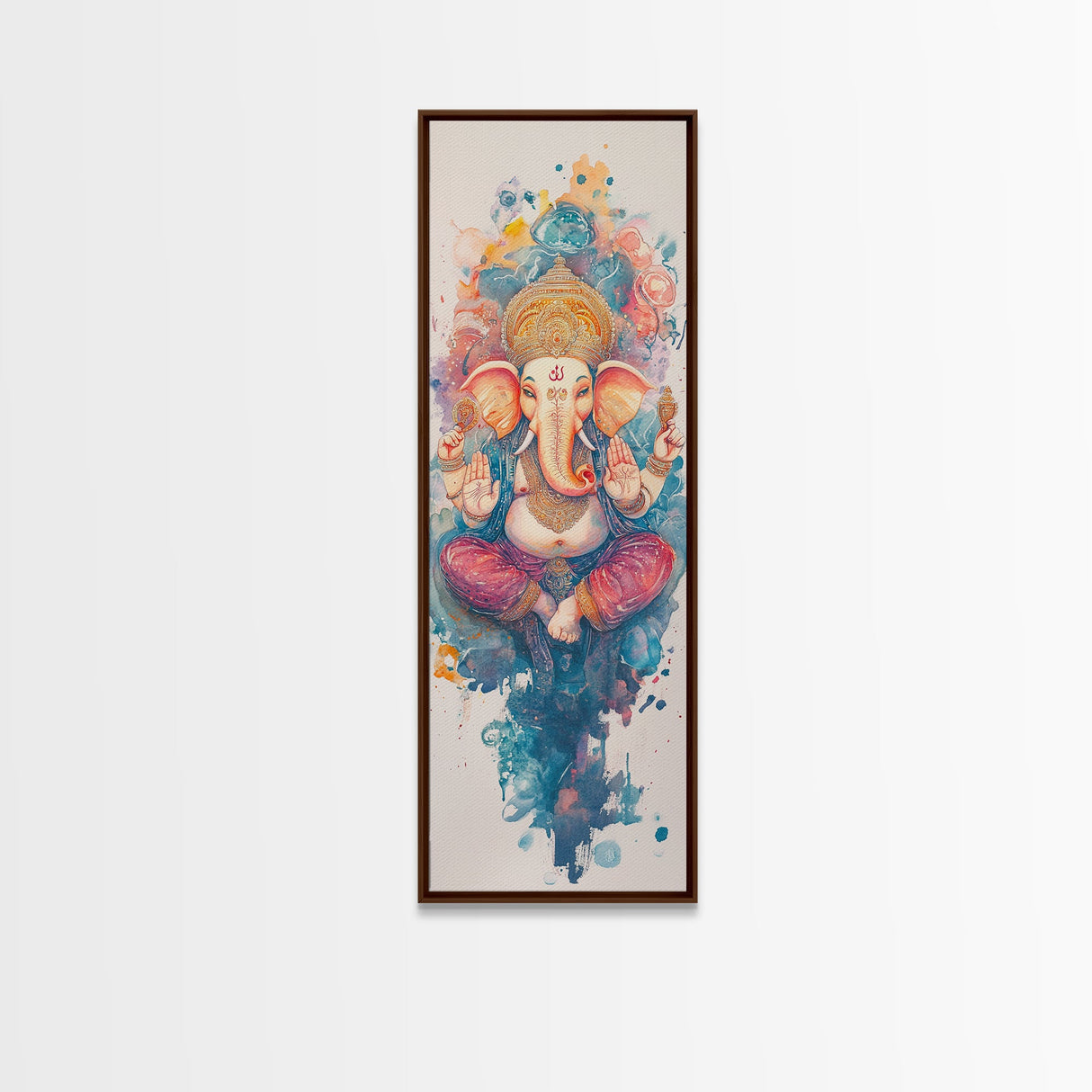 Ganesh wall art spiritual framed canvas print, Hindu god art, vibrant festival decor, meditation room art, sacred Indian home decor