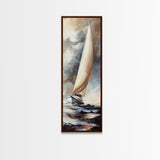 Sailboat painting nautical decor framed canvas print, classic coastal wall art, sailing scene with ocean waves, above bed living room art