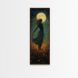 Moonlight goddess painting mystical framed canvas print, ethereal night scene, boho wall art, spiritual bedroom decor, wildflower moon art