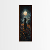 Moonlight silhouette painting mysterious framed canvas print, dark romance art, moonlit field wall decor, spiritual night scene art