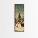 Christmas tree town square painting festive holiday decor framed canvas print, classic winter village, nostalgic seasonal wall art