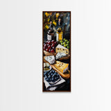 Framed Canvas Print Cheese and Wine Scene Painting Kitchen Wall Art Farmhouse Decor Rustic Art Culinary Print
