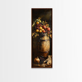 Still Life Oil Painting Print of Fruit and a Wine Barrel, Wine Room Art, Wine Cellar Art, Bar Decor, Tall Skinny Art, Skinny Vertical Art
