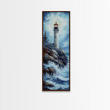 Framed Canvas Print Lighthouse Coastal Decor Nautical Painting Moody Art Ideal Tall Skinny Wall Art Living Room Above Sofa Coastal Painting