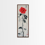 Canvas Print of Asian Style Red Rose, Art Nouveau Print, Botanical Art, Above Sofa Decor, Elegant Home Decor, Floral Wall Art
