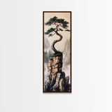 Framed Canvas Print Wabi Sabi Art Coastal Landscape Nautical Wall Art Pine Tree Artwork Living Room Decor Above Couch Art Serenity Gift