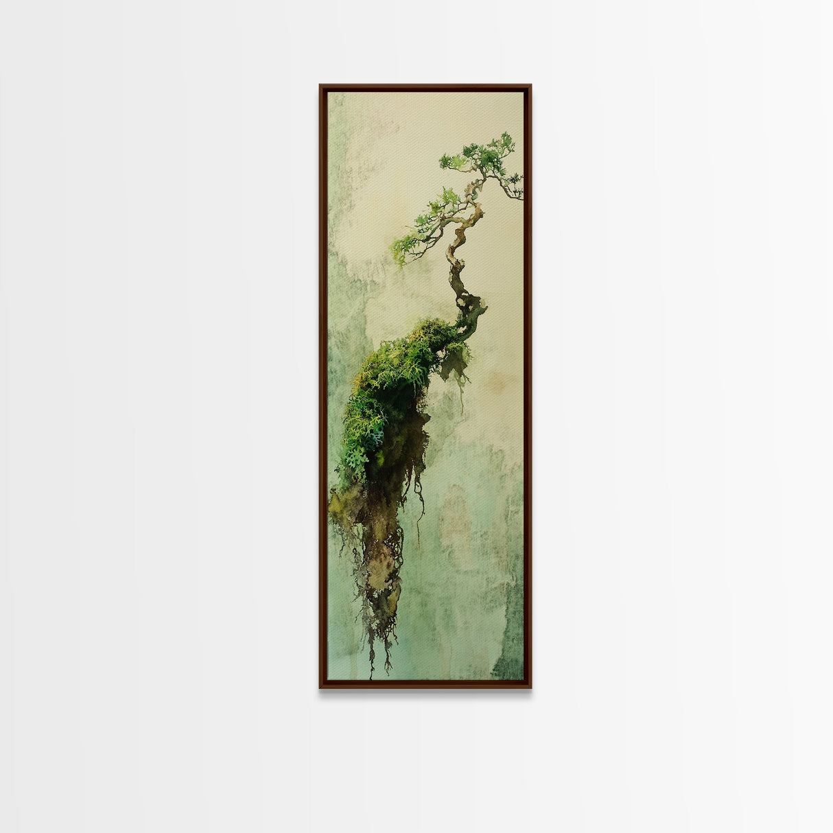 Framed Canvas Print Wabi Sabi Botanical Art Mossy Tree Artwork Unique Nature Decor Tall Skinny Art Wabi Sabi Wall Art Living Room Accent