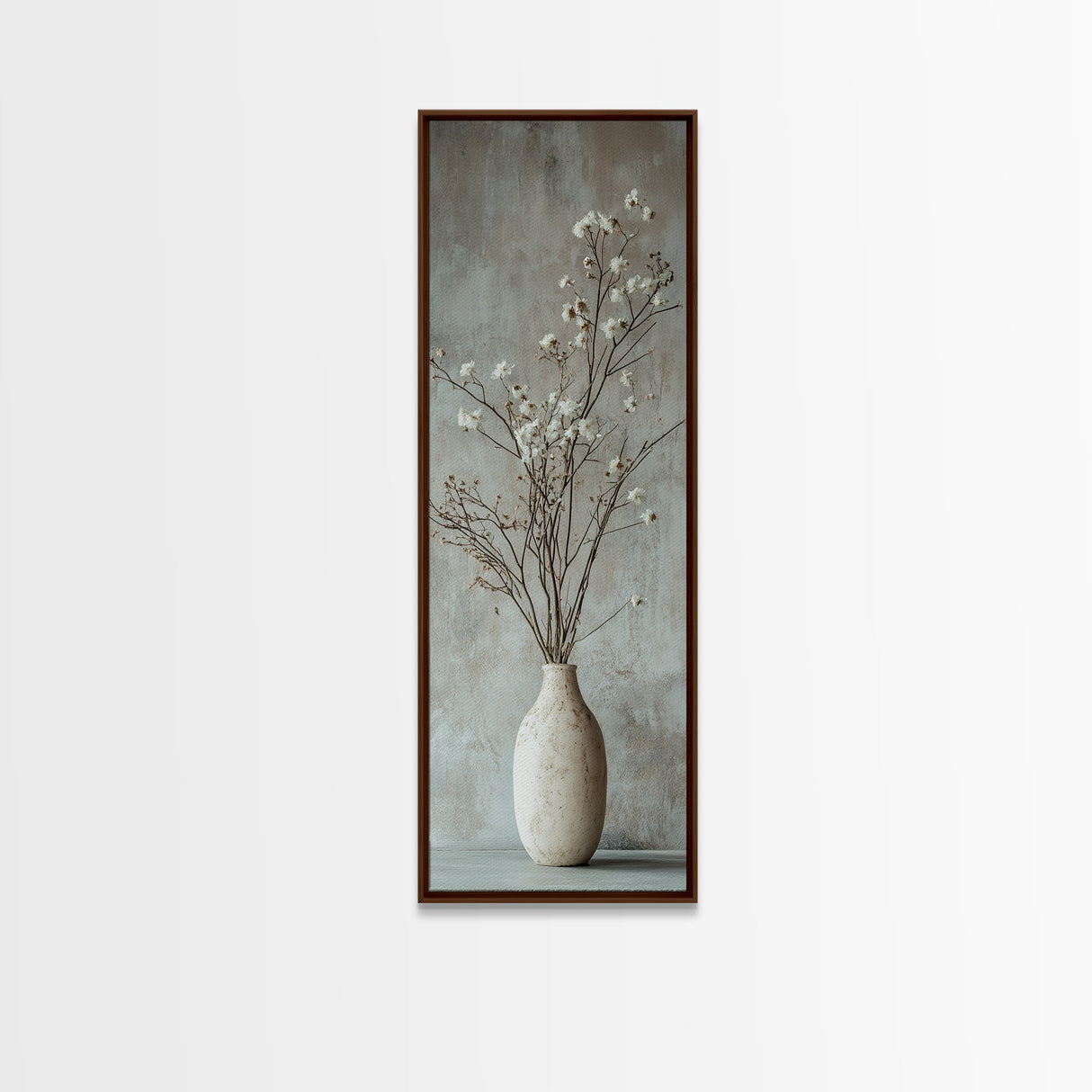 Framed Canvas Print Tall Skinny Art with Rustic Wildflower Painting, Botanical Wall Art, Wabi Sabi Art, Living Room Decor, Gift Idea Her