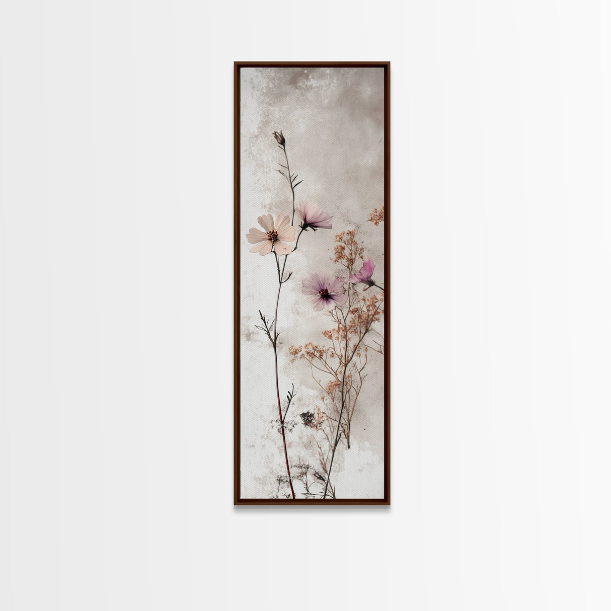 Framed Canvas Print Moody Wildflower Painting on Canvas, Minimalist Botanical Art, Cozy Autumn Decor, Above Couch Art, Rustic Wall Art