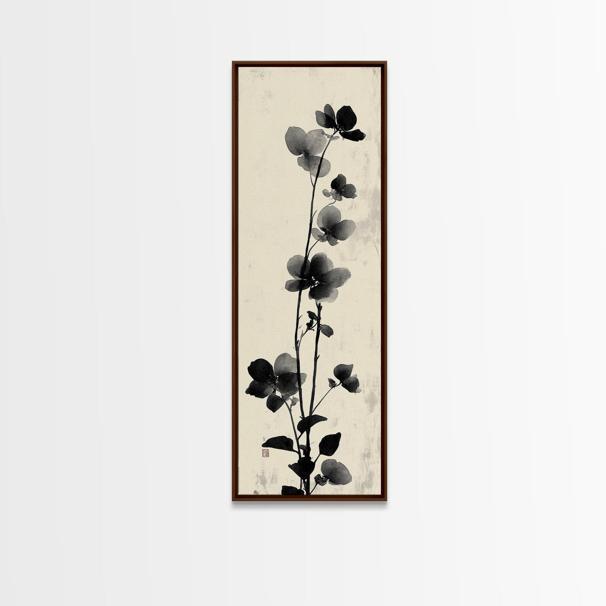 Framed Canvas Print Cherry Blossom Painting Black and White Floral Art, Wabi Sabi Decor, Japanese-Inspired Wall Art, Skinny Canvas Gift