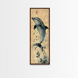 Framed Canvas Print Rustic Dolphin Art Coastal Decor in Nautical Theme, Minimalist Coastal Wall Art, Beach Living Room or Guest Room Decor