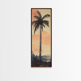 Framed Canvas Print Moody Palm Tree Painting Sunset Coastal Wall Art, Rustic Decor, Tropical Living Room Above Sofa Art, Bedroom Art Print