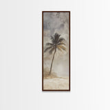 Framed Canvas Print Moody Palm Tree Painting, Coastal Landscape Art, Wabi Sabi Art, Above Sofa Wall Decor, Rustic Beach Scene Print