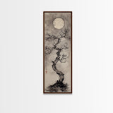 Canvas Print Moon and Tree Painting, Mystical Wabi Sabi Wall Art, Japanese-Inspired Rustic Decor, Above Bed Wall Art Gift Him